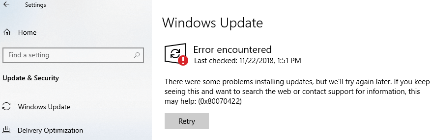 0x80070422 error