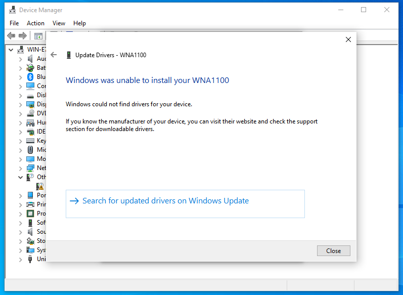 O Windows não pôde encontrar drivers para o seu dispositivo