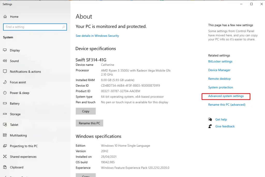 Erweiterte Systemeinstellungen