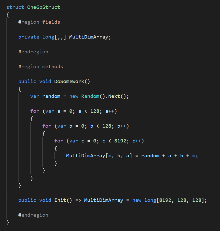 C # code of a structure that reads and writes data with a total size of 1 GB