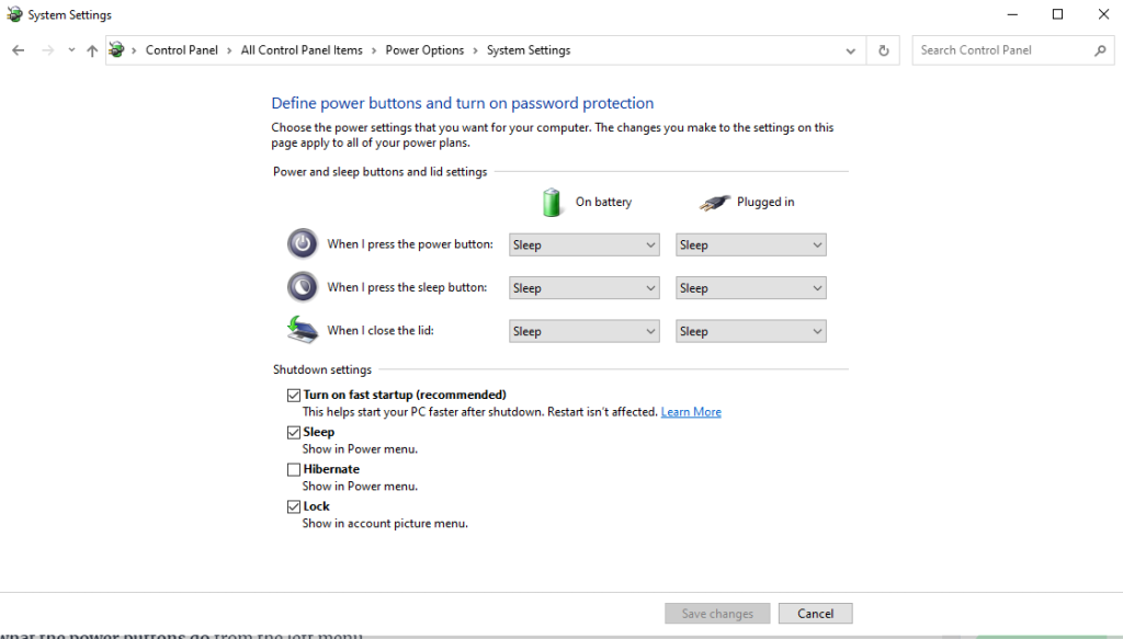 Shutdown Einstellungen