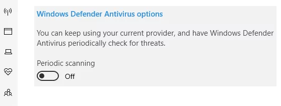 Windows Defender opciones de Antivirus