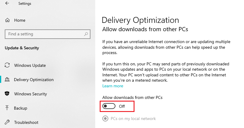 Allow downloads from other PCs