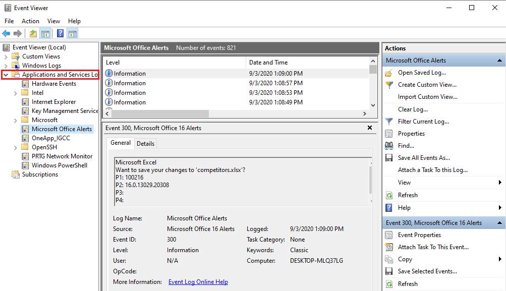 Windows Application and System logs