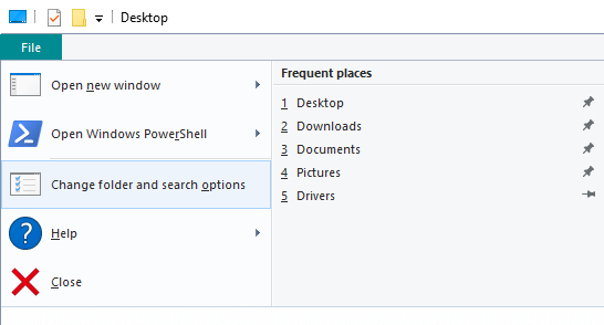 Change your folder and search options