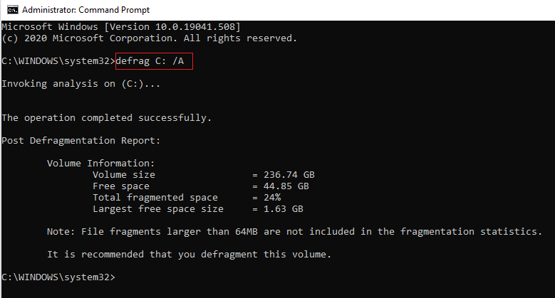 Defragment the disk at all