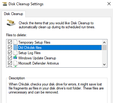 Disk Cleanup Settings to clean hard drive