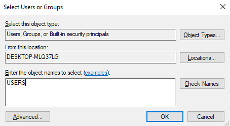 Add Users or Groups - Security options