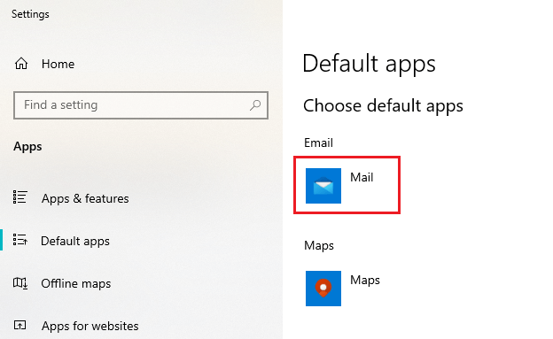 Set Microsoft Outlook as default for email