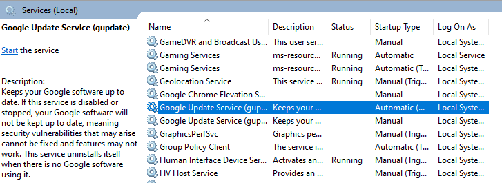 Enable Google Update Services