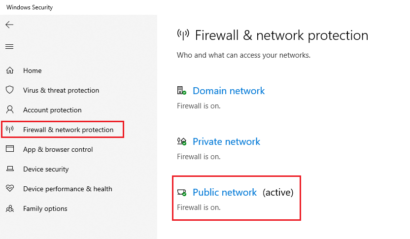 Firewall and Network protection settings