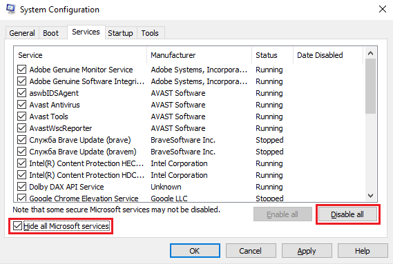 Disable services apart from Microsoft