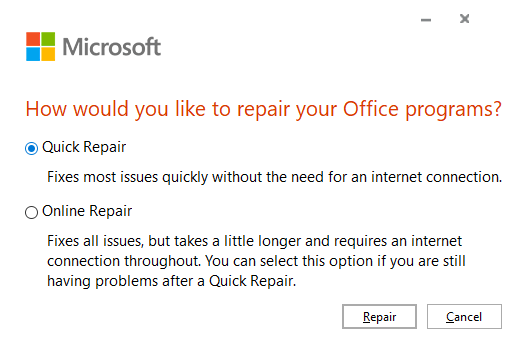 Repair Microsoft Office