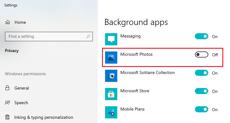 Microsoft Photos running in the background - switch off