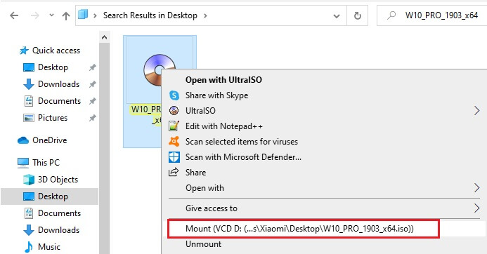 Mount your ISO Windows 10