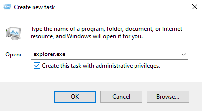 Create a new task: explorer.exe