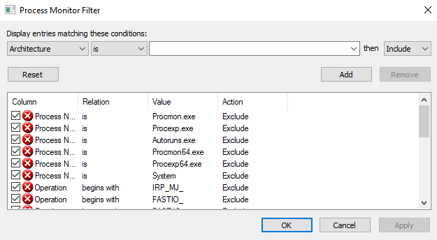 Process Monitor filter