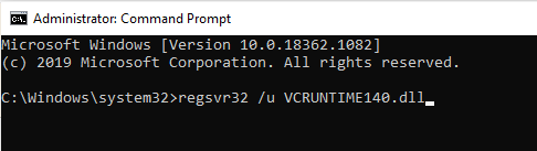 regsvr32 /u VCRUNTIME140.dll command