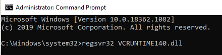regsvr32 VCRUNTIME140.dll command