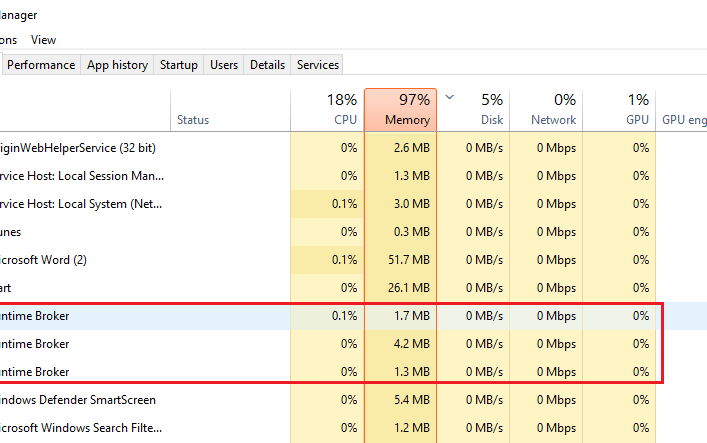 Multiple RuntimeBroker.exe in Task Manager – What to Do?