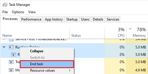 Disable Runtime Broker in Task Manager