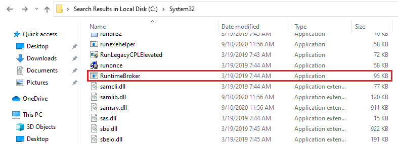Runtime Broker location Windows 10