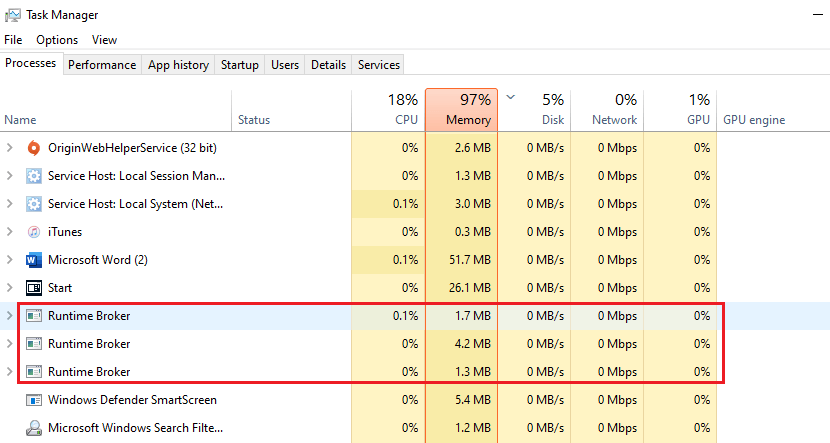 Что такое runtime broker в диспетчере