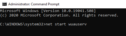 net start wuauserv command