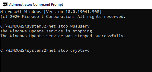 net stop wuauserv command