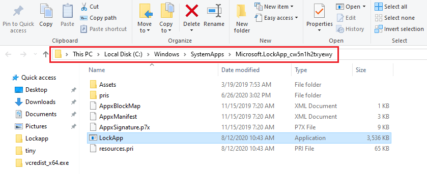 LockApp.exe process is located in the folder C:\Windows\SystemApps
