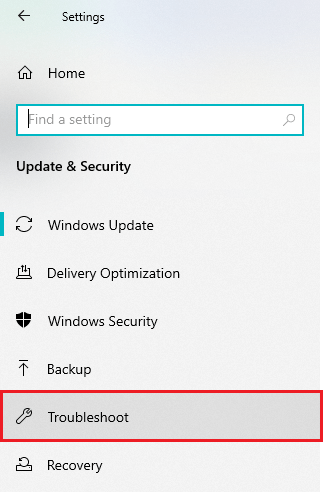 Windows settings - troubleshoot