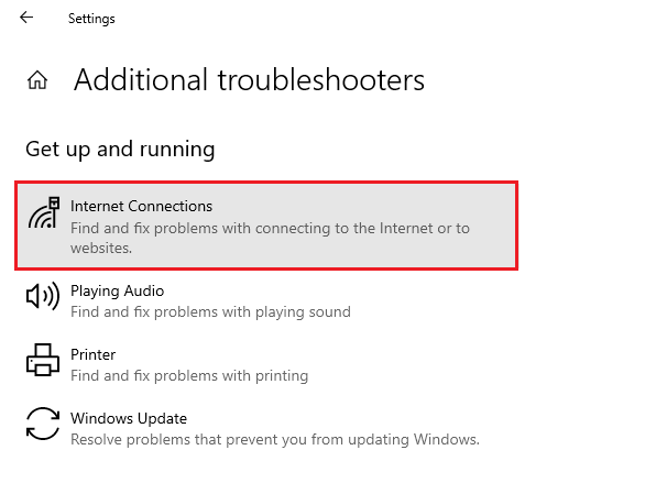 Windows troubleshooters: Internet connections