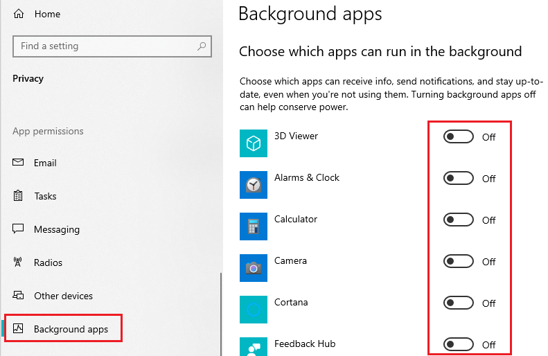 Disable Background Apps in Windows Settings