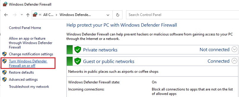 Turn Windows Defender on and off