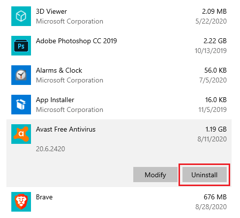 disable or uninstall antivirus