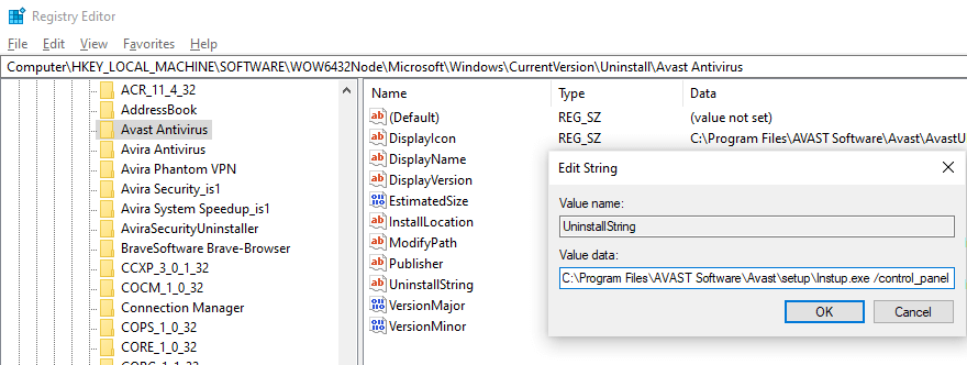 Uninstall programs in the registry