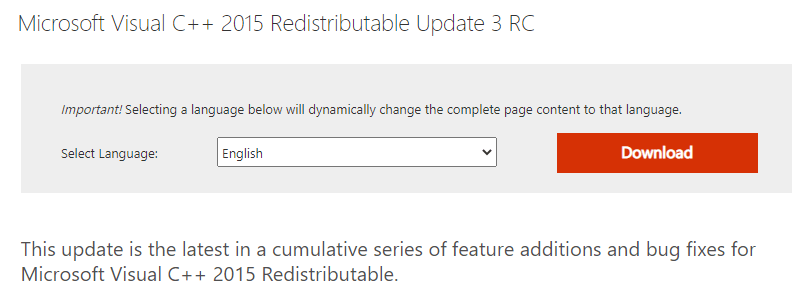 microsoft visual c++ 2015 redistributable