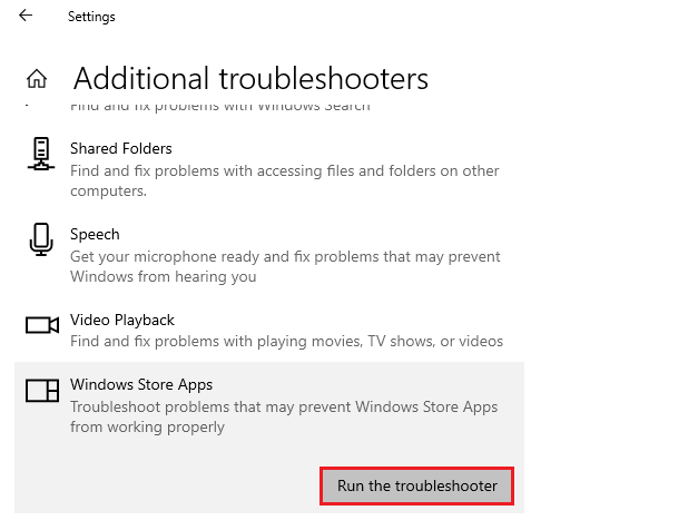 Run troubleshooter - Windows Store
