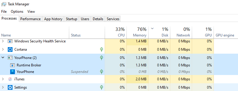 What is YourPhone Windows 10 process