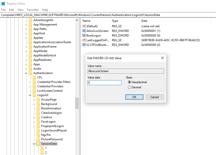 Disable LockApp.exe Using the Registry Editor